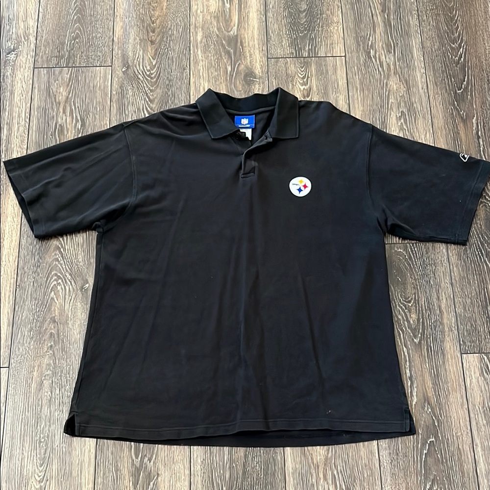 Vintage Reebok NFL Steelers Men's XL Black Polo Shirt